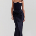 Elegant Retro Solid Color Strapless Party Dress