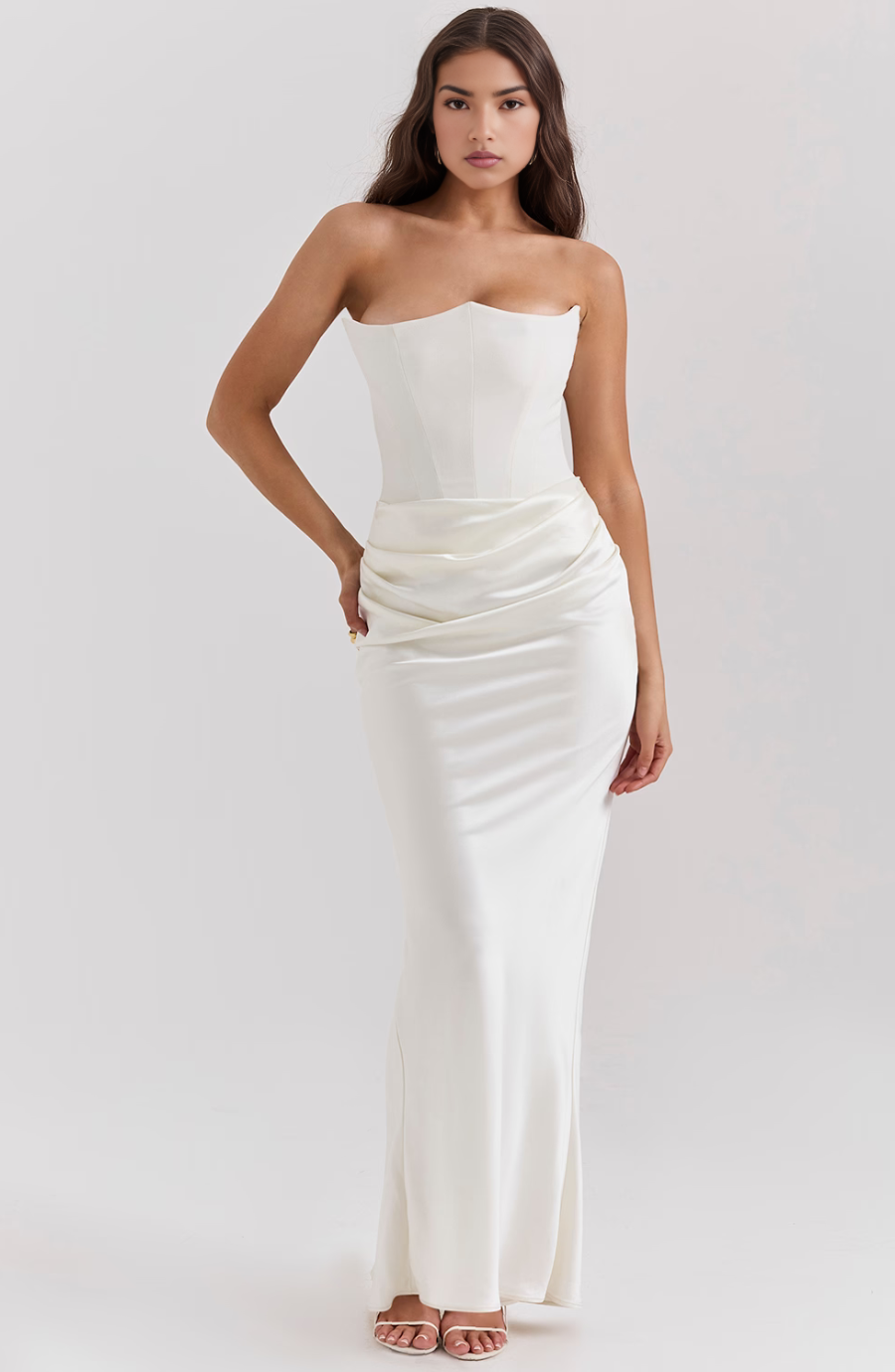 Elegant Retro Solid Color Strapless Party Dress