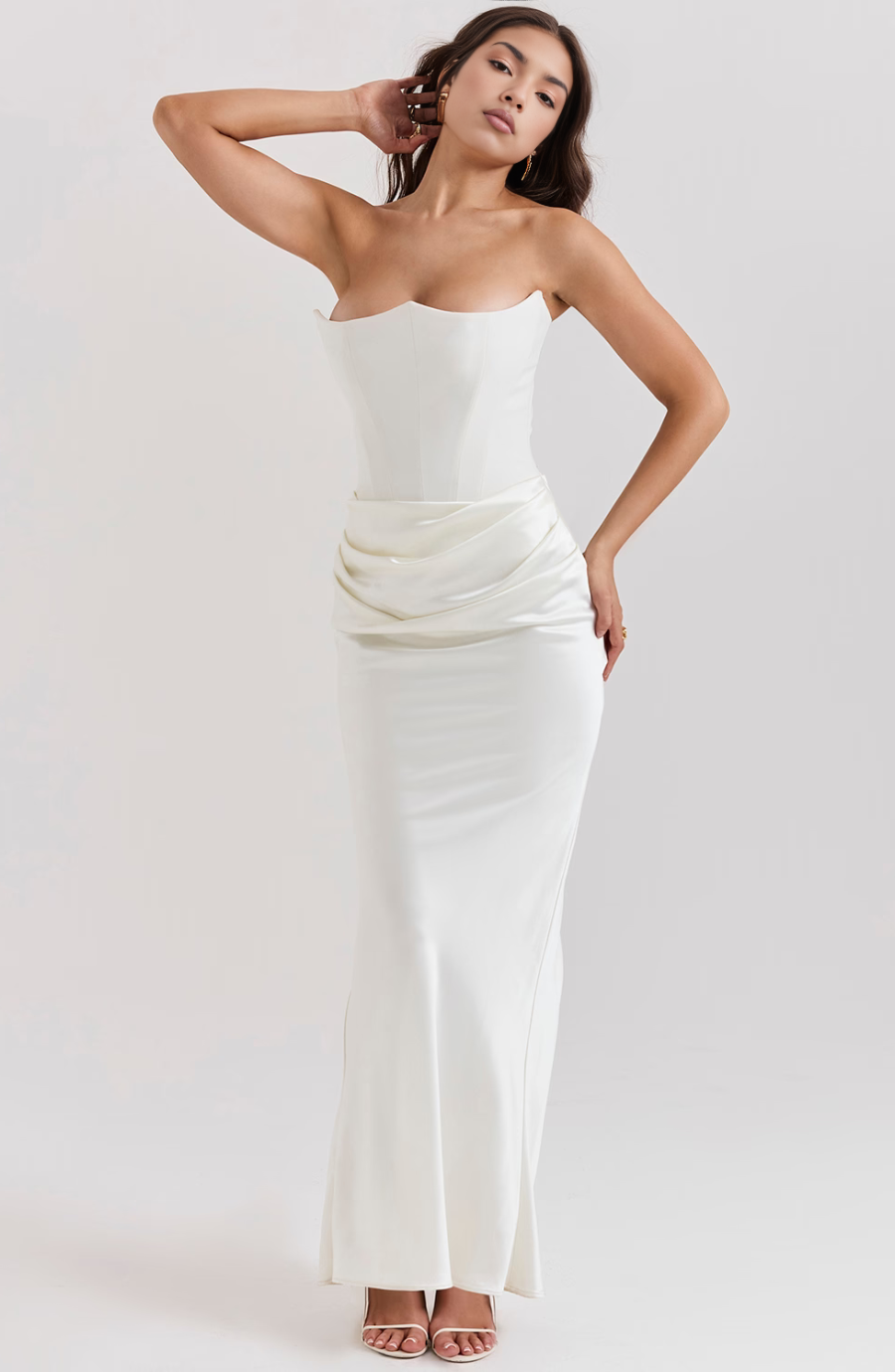 Elegant Retro Solid Color Strapless Party Dress