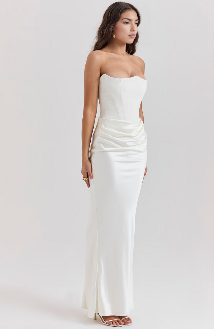 Elegant Retro Solid Color Strapless Party Dress