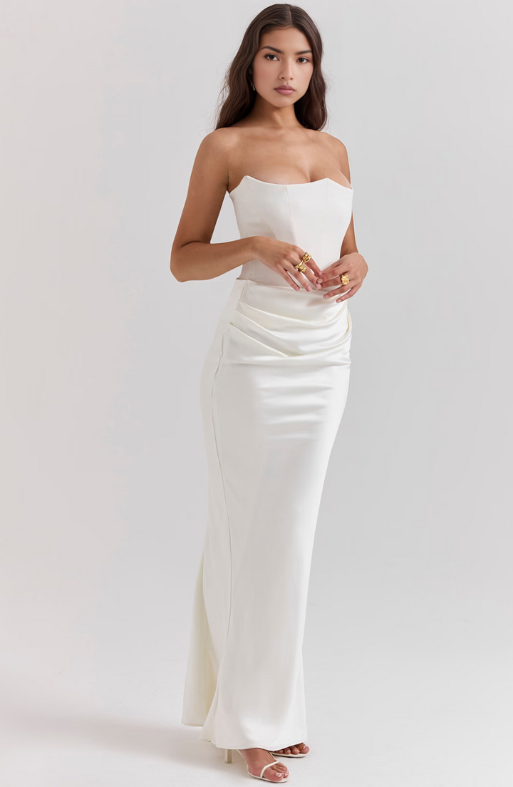 Elegant Retro Solid Color Strapless Party Dress