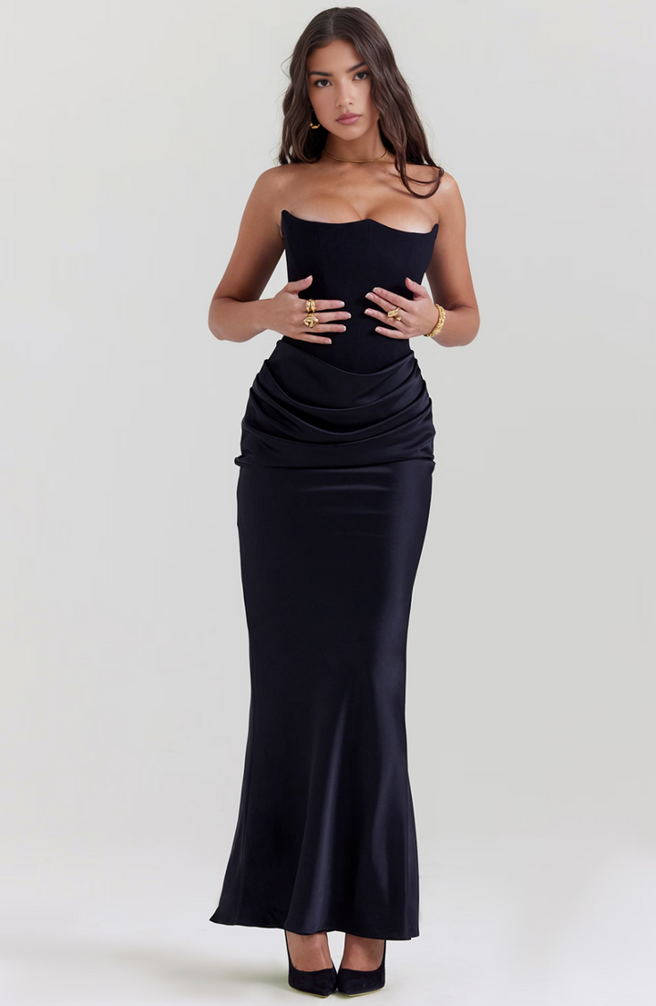 Elegant Retro Solid Color Strapless Party Dress