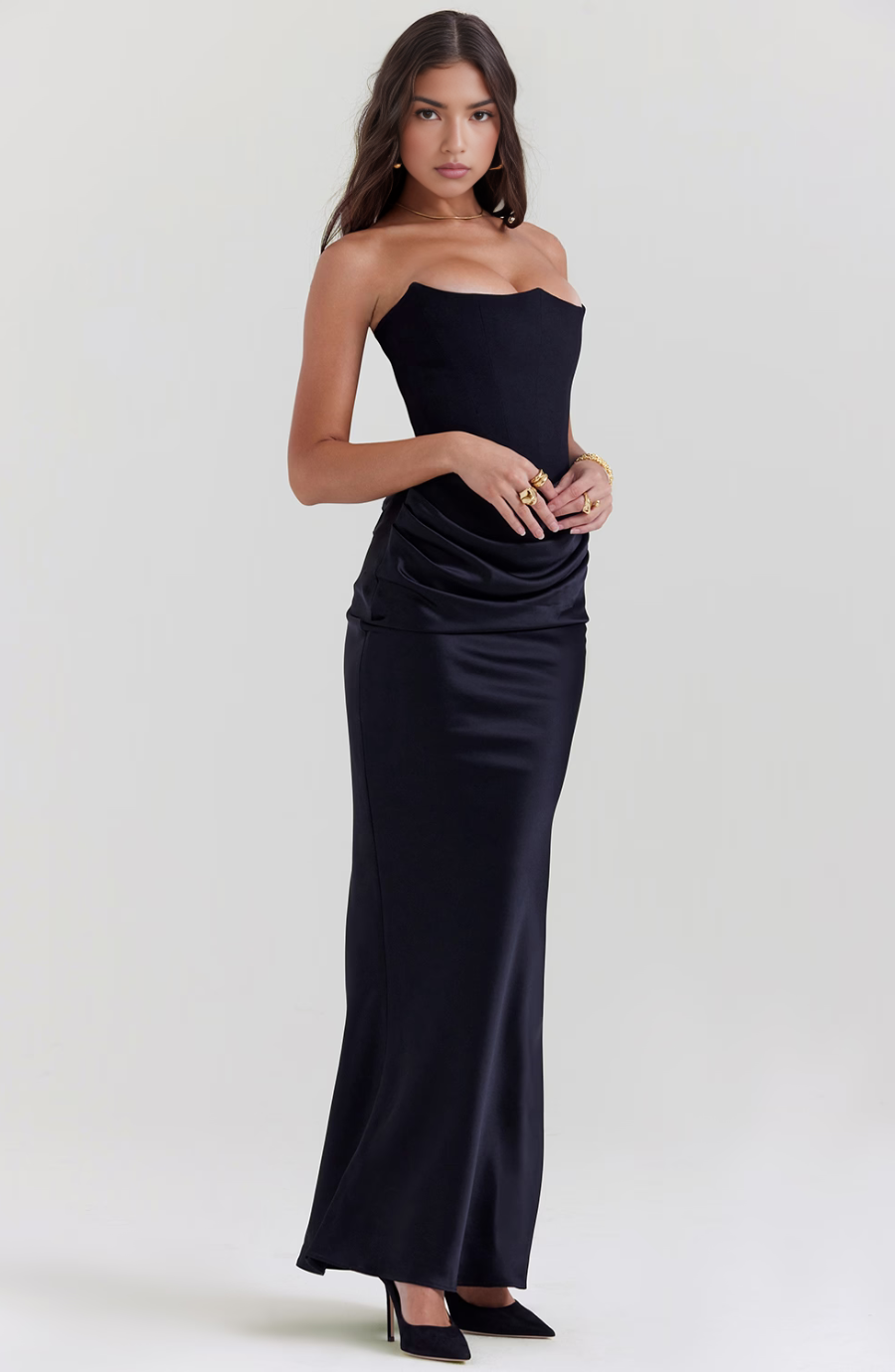 Elegant Retro Solid Color Strapless Party Dress