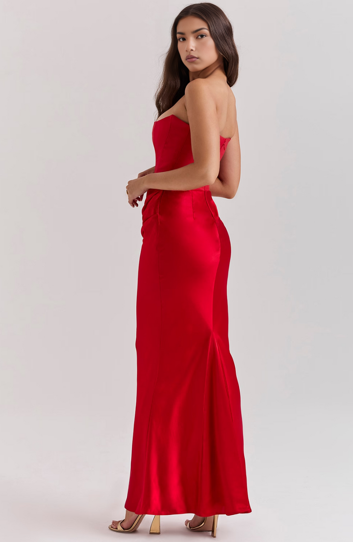 Elegant Retro Solid Color Strapless Party Dress