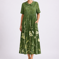 Women's Floral Midi Dress with V-Neck and Short Sleeves