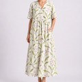 Women's Floral Midi Dress with V-Neck and Short Sleeves