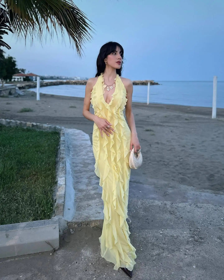Ruffle Halter Maxi Dress – Elegant Summer Dress