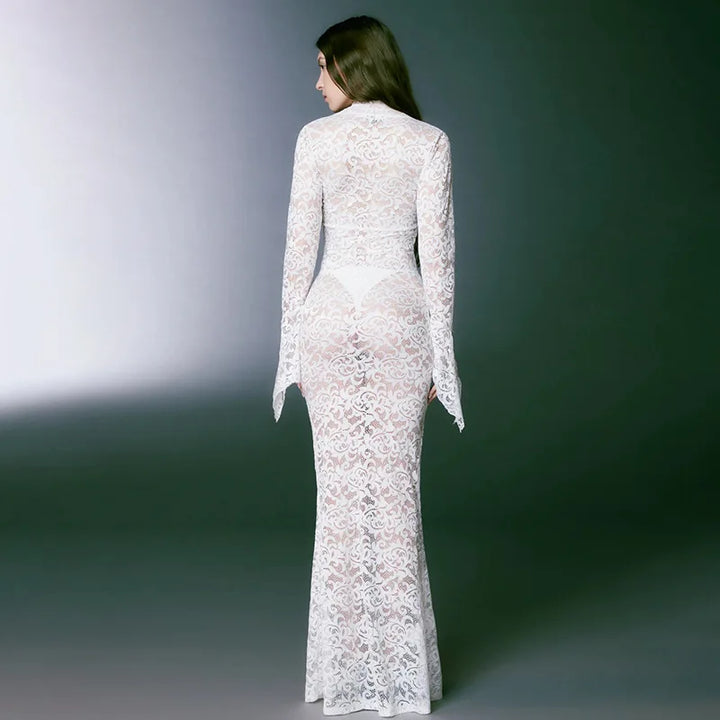 Lace Long Sleeve Bodycon Midi Dress