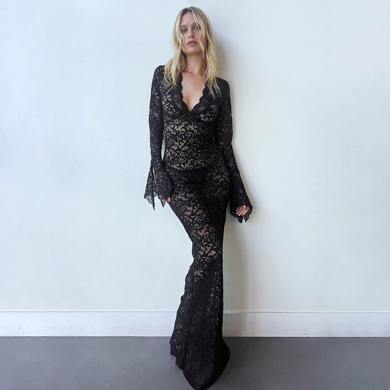 Lace Long Sleeve Bodycon Midi Dress