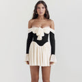 Black Off-Shoulder Bow Long Sleeve Mini Dress
