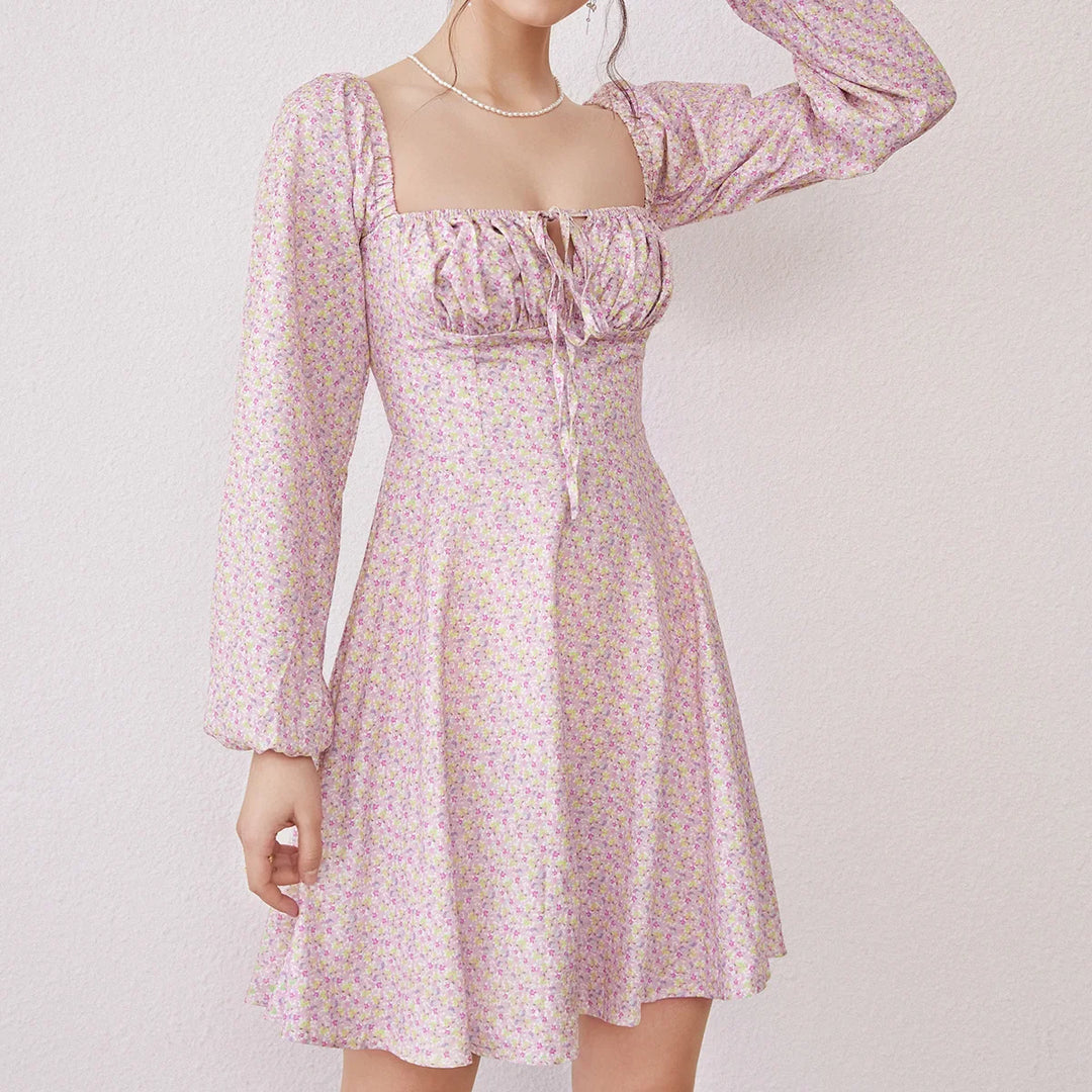 Floral Wedding Guest Long Sleeve A-Line Mini Dress