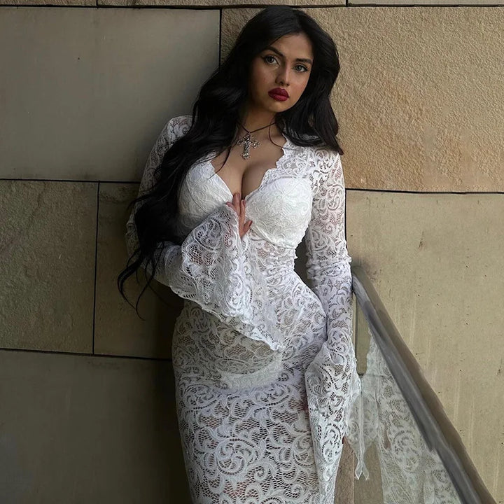 Lace Long Sleeve Bodycon Midi Dress