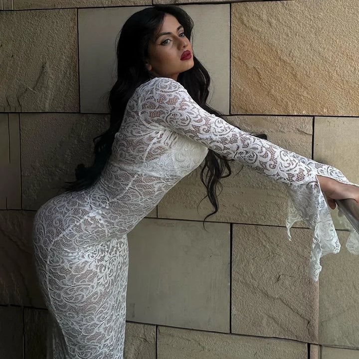 Lace Long Sleeve Bodycon Midi Dress