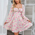Floral Wedding Guest Long Sleeve A-Line Mini Dress