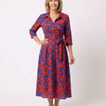 Collared Long Sleeve Waist Tie Midi Dress