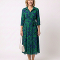 Collared Long Sleeve Waist Tie Midi Dress