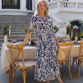 Collared Long Sleeve Waist Tie Midi Dress