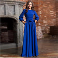 Long Sleeve Maxi Dress with Tie Waist and Round Neckline