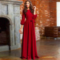 Long Sleeve Maxi Dress with Tie Waist and Round Neckline