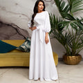 Long Sleeve Maxi Dress with Tie Waist and Round Neckline