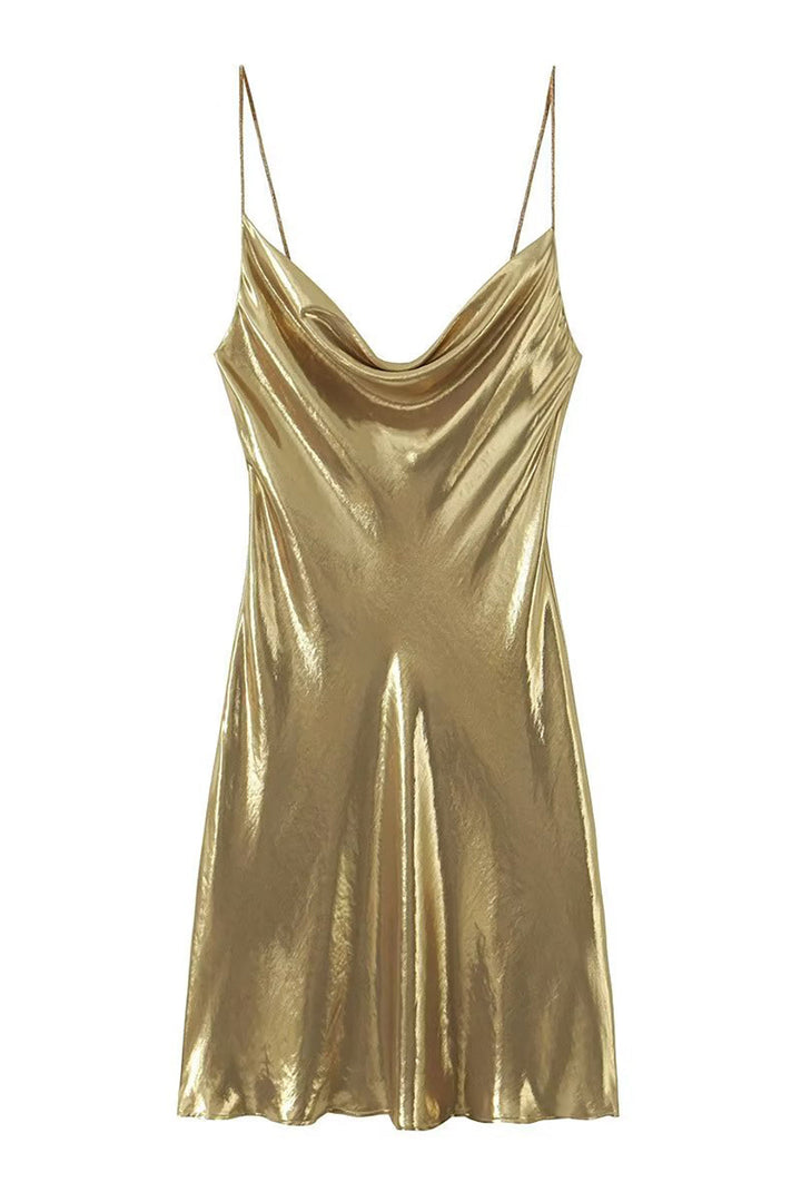 Women's Cowl Neck Metallic Mini Summer Dress