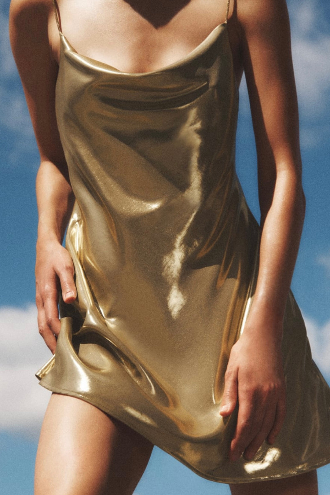 Women's Cowl Neck Metallic Mini Summer Dress