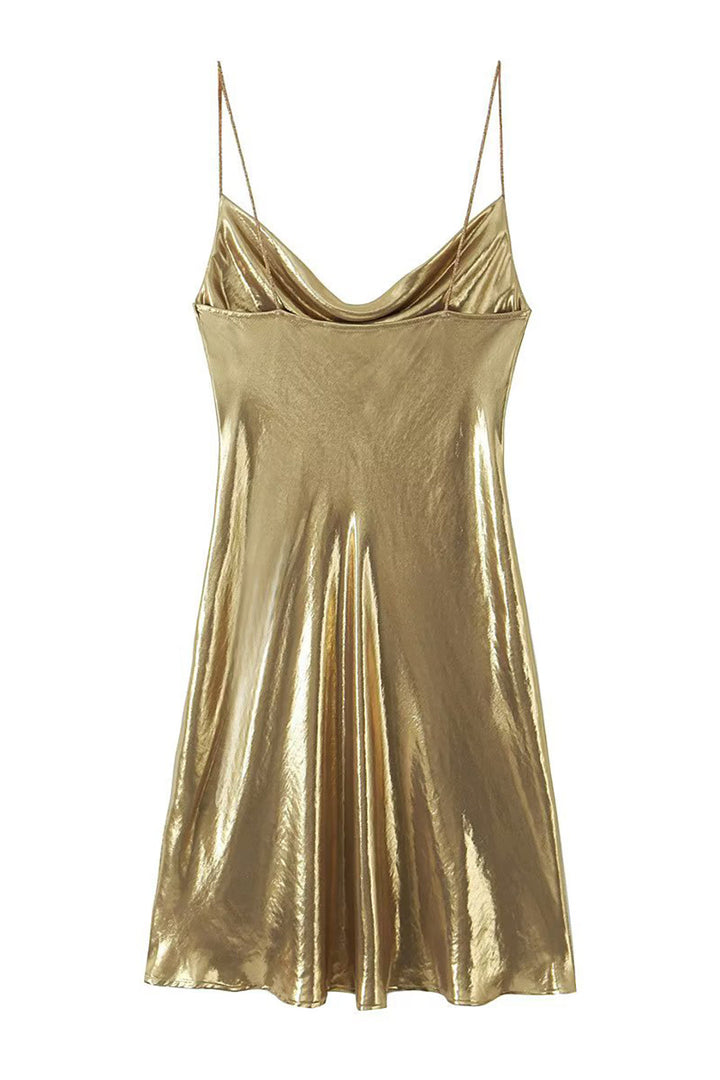 Women's Cowl Neck Metallic Mini Summer Dress