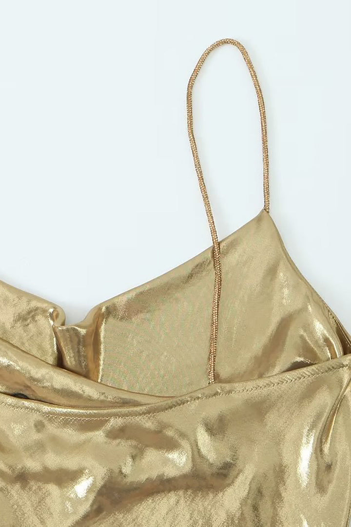 Women's Cowl Neck Metallic Mini Summer Dress