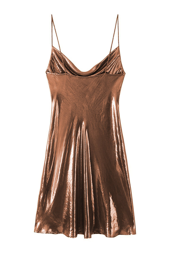 Women's Cowl Neck Metallic Mini Summer Dress