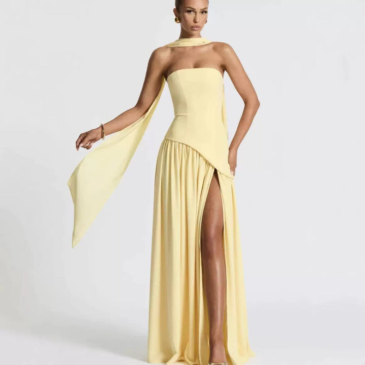 Formal Wedding Guest Strapless Maxi Dress with Leg Split for Women