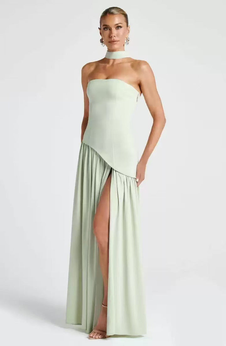 Formal Wedding Guest Strapless Maxi Dress with Leg Split for Women