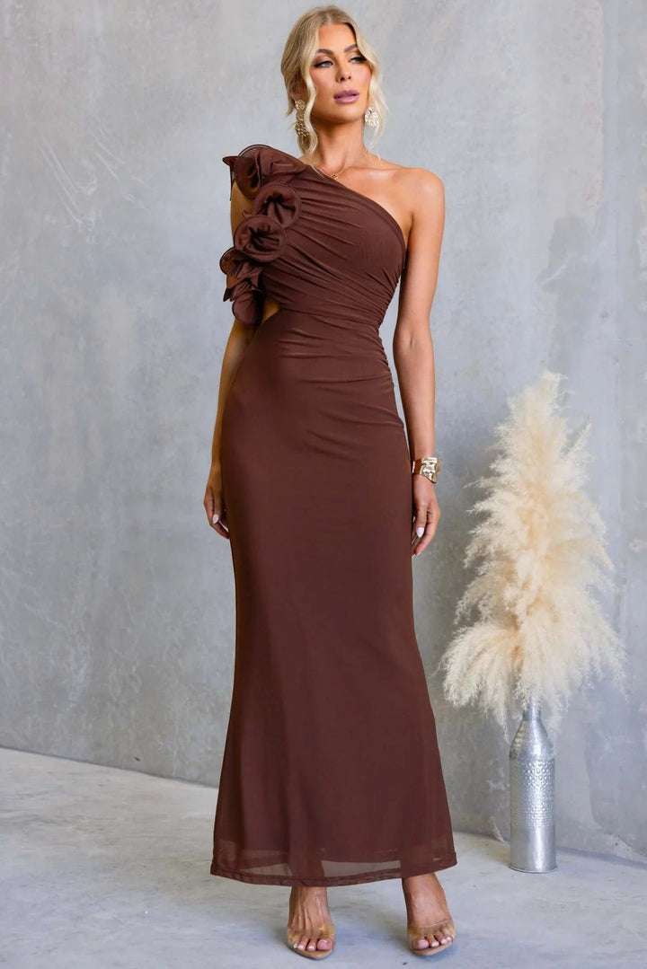 Formal Wedding Guest One-Shoulder Maxi Dress with Ruffles for Women