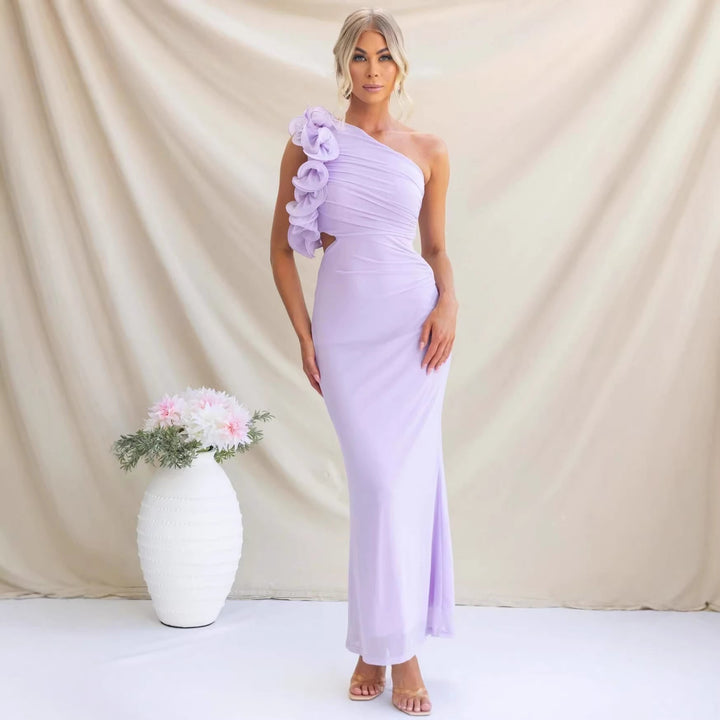 Formal Wedding Guest One-Shoulder Maxi Dress with Ruffles for Women