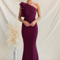 Formal Wedding Guest One-Shoulder Maxi Dress with Ruffles for Women