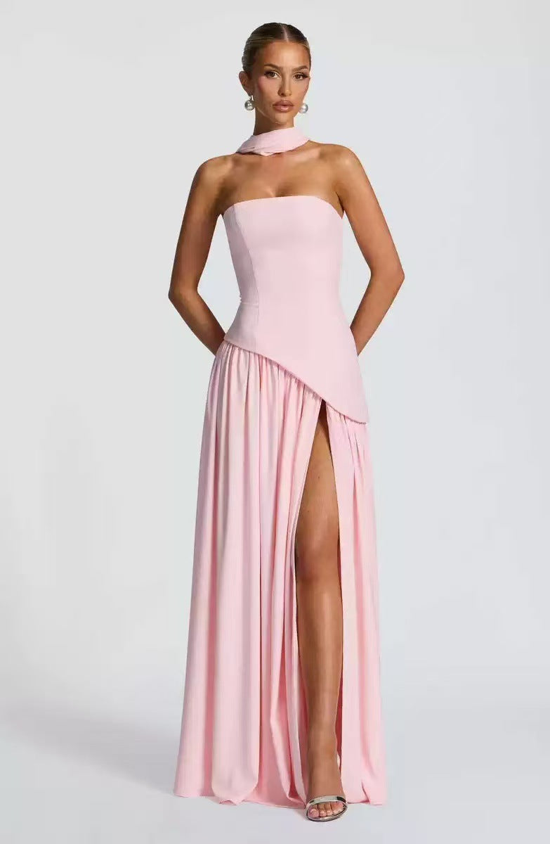 Formal Wedding Guest Strapless Maxi Dress with Leg Split for Women