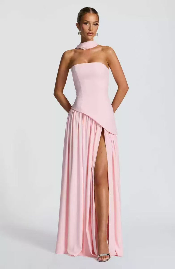 Formal Wedding Guest Strapless Maxi Dress with Leg Split for Women