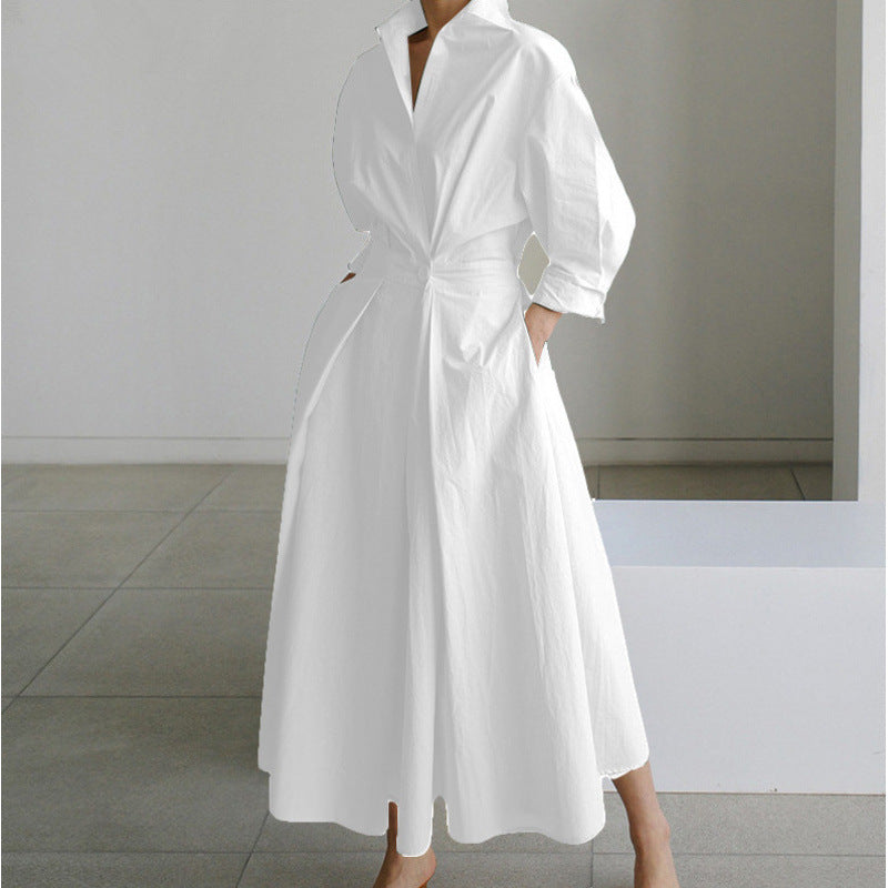 Elegant Front Wrap Collared Maxi Dress