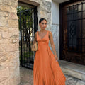 Formal Wedding Guest Pleated Maxi Dress with V-Neck for Women
