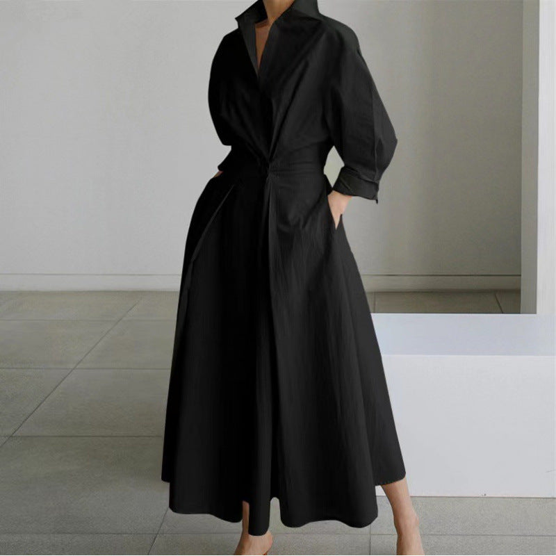 Elegant Front Wrap Collared Maxi Dress
