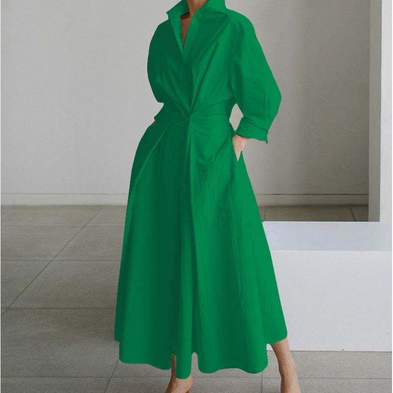 Elegant Front Wrap Collared Maxi Dress