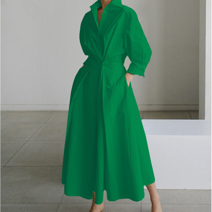 Elegant Front Wrap Collared Maxi Dress