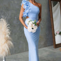 Formal Wedding Guest One-Shoulder Maxi Dress with Ruffles for Women