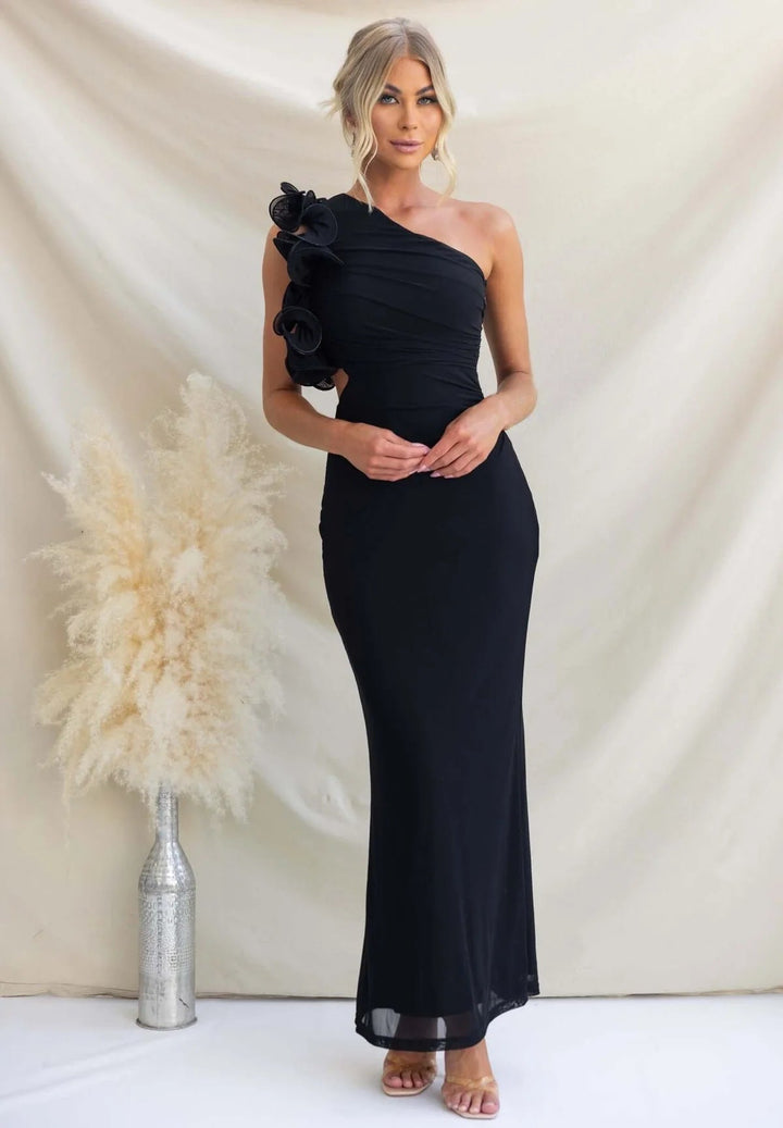 Formal Wedding Guest One-Shoulder Maxi Dress with Ruffles for Women