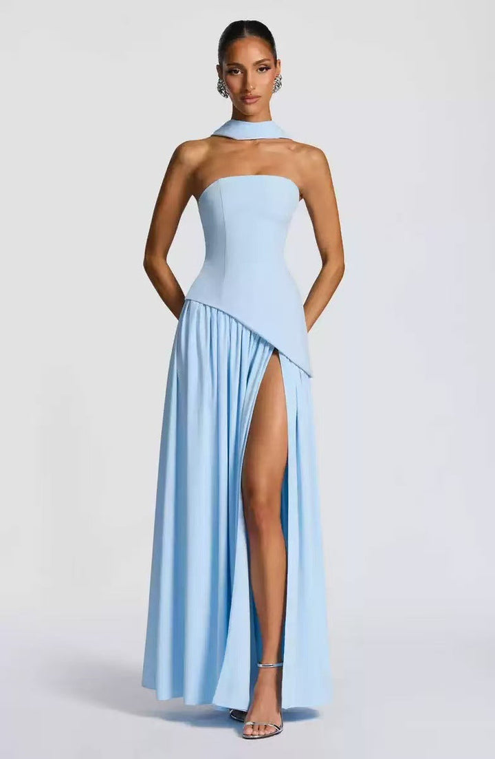 Formal Wedding Guest Strapless Maxi Dress with Leg Split for Women