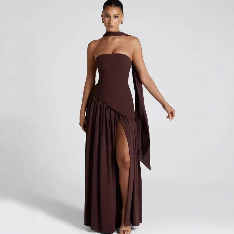 Formal Wedding Guest Strapless Maxi Dress with Leg Split for Women