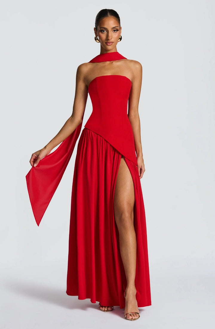 Formal Wedding Guest Strapless Maxi Dress with Leg Split for Women