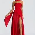 Formal Wedding Guest Strapless Maxi Dress with Leg Split for Women