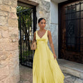 Formal Wedding Guest Pleated Maxi Dress with V-Neck for Women