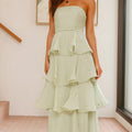 Formal Wedding Guest Strapless Tiered Maxi Dress with Ruffles for Women