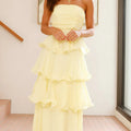 Formal Wedding Guest Strapless Tiered Maxi Dress with Ruffles for Women
